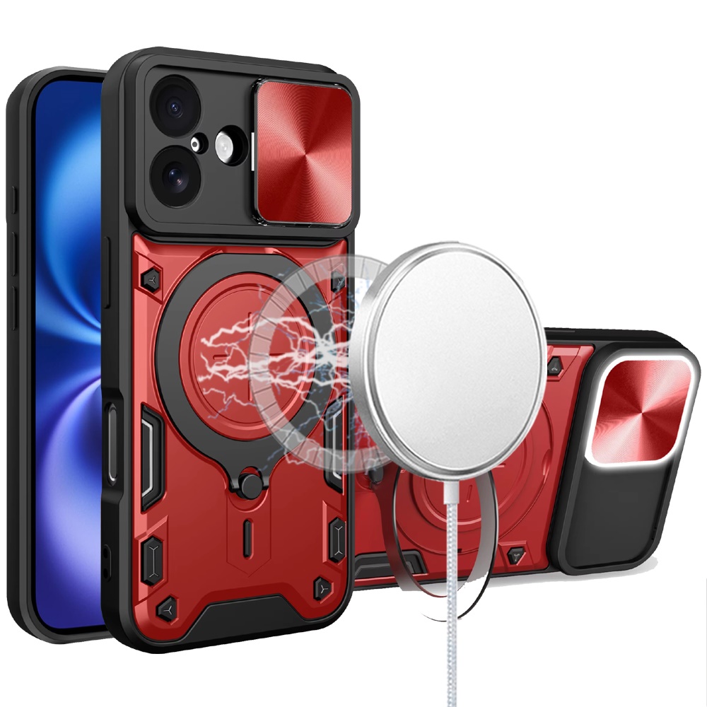 for iphone 17 magnetic ring stand classic design full camera protection hybrid case red