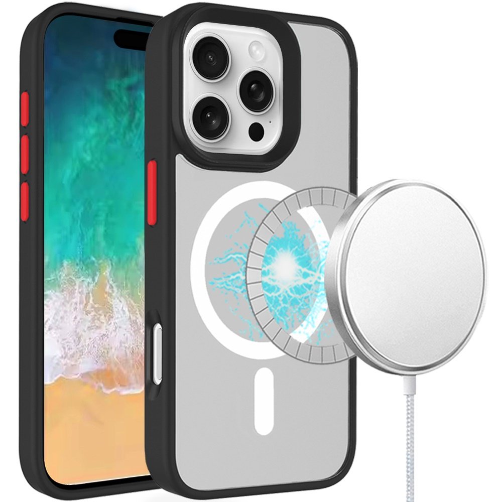 for iphone 16 pro max 6.9 inch core [magnetic circle] core [magnetic circle] colorful buttons thick 2mm hybrid black