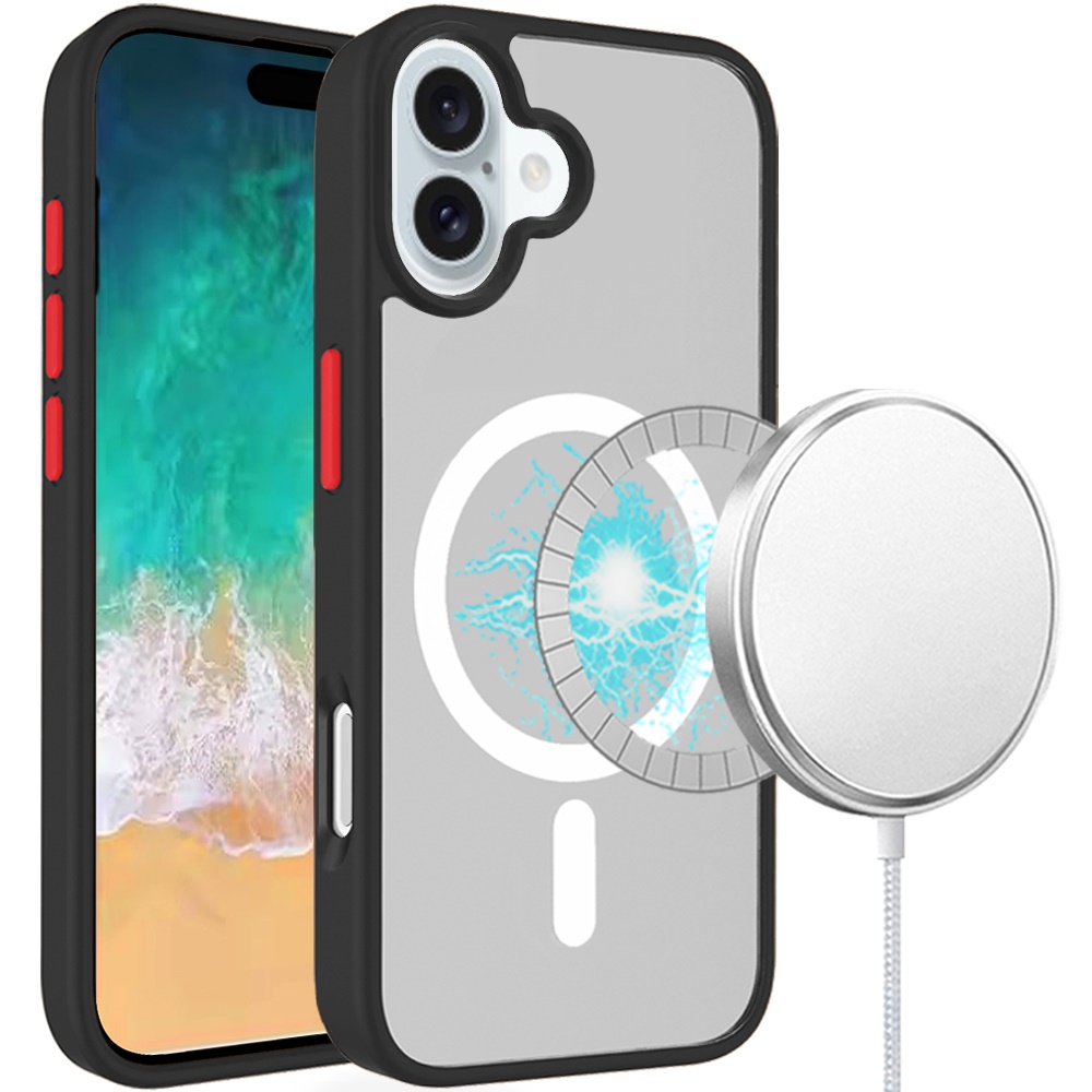 for iphone 16 plus 6.7 inch core [magnetic circle] core [magnetic circle] colorful buttons thick 2mm hybrid black