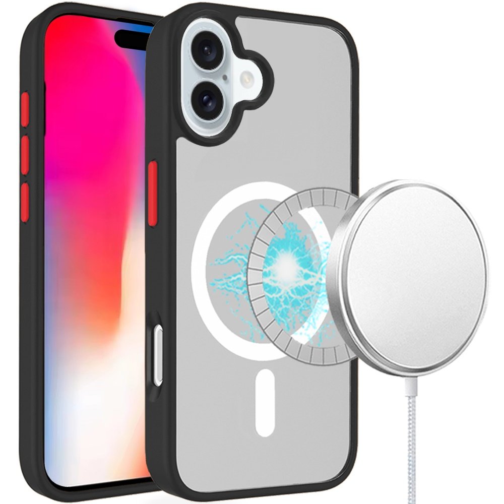 for iphone 16 6.1 inch core [magnetic circle] core [magnetic circle] colorful buttons thick 2mm hybrid black