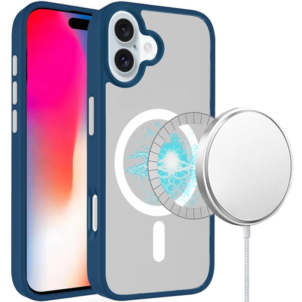 for iphone 16 6.1 inch core [magnetic circle] core [magnetic circle] colorful buttons thick 2mm hybrid blue