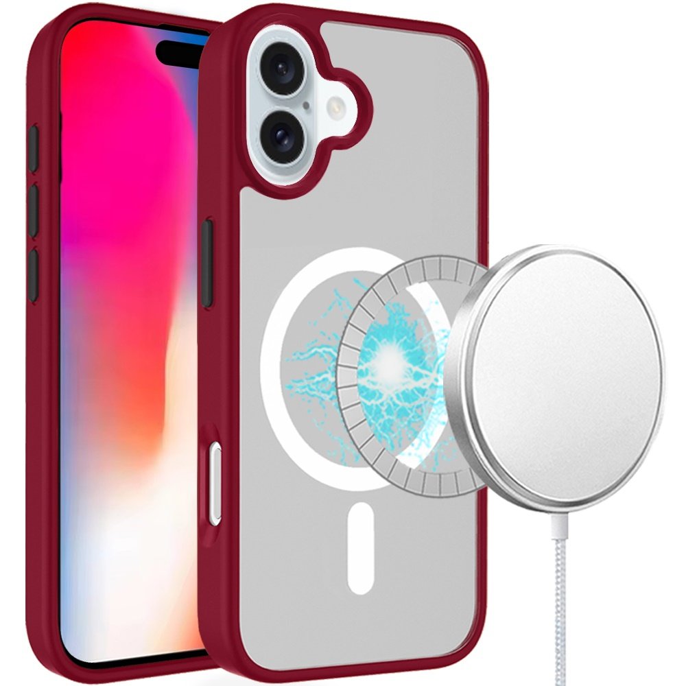 for iphone 16 6.1 inch core [magnetic circle] core [magnetic circle] colorful buttons thick 2mm hybrid red