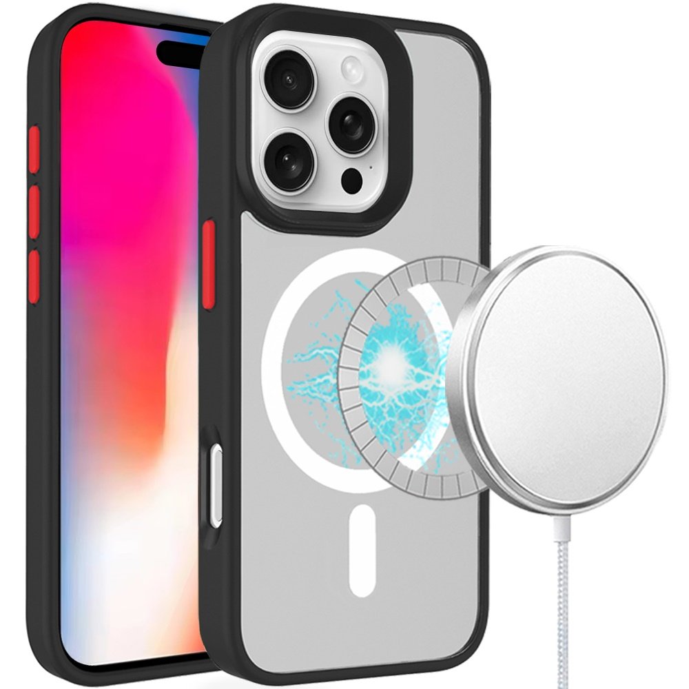for iphone 16 pro 6.3 inch core [magnetic circle] core [magnetic circle] colorful buttons thick 2mm hybrid black