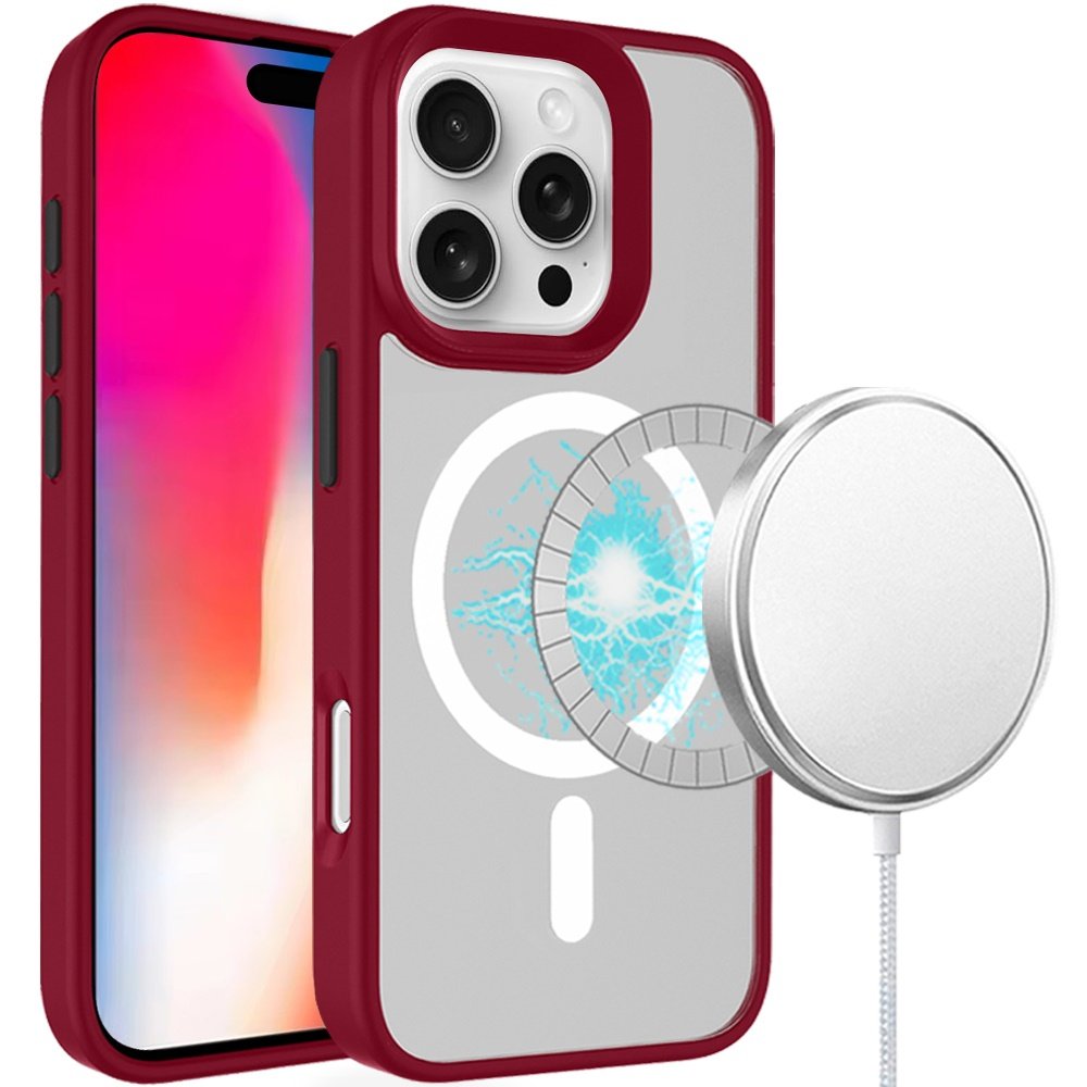 for iphone 16 pro 6.3 inch core [magnetic circle] core [magnetic circle] colorful buttons thick 2mm hybrid red