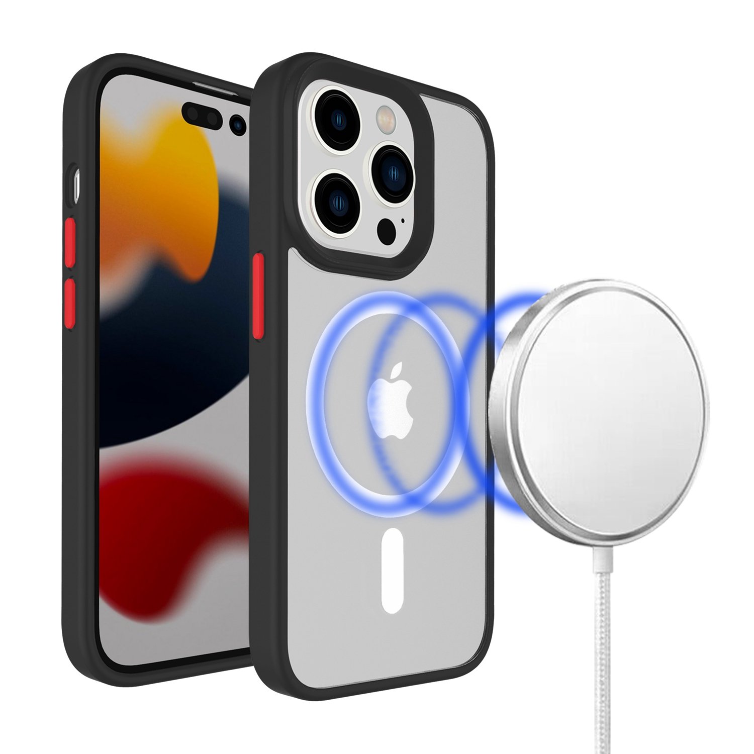 for ip15 pro max core [magnetic circle] colorful buttons thick 2mm hybrid black
