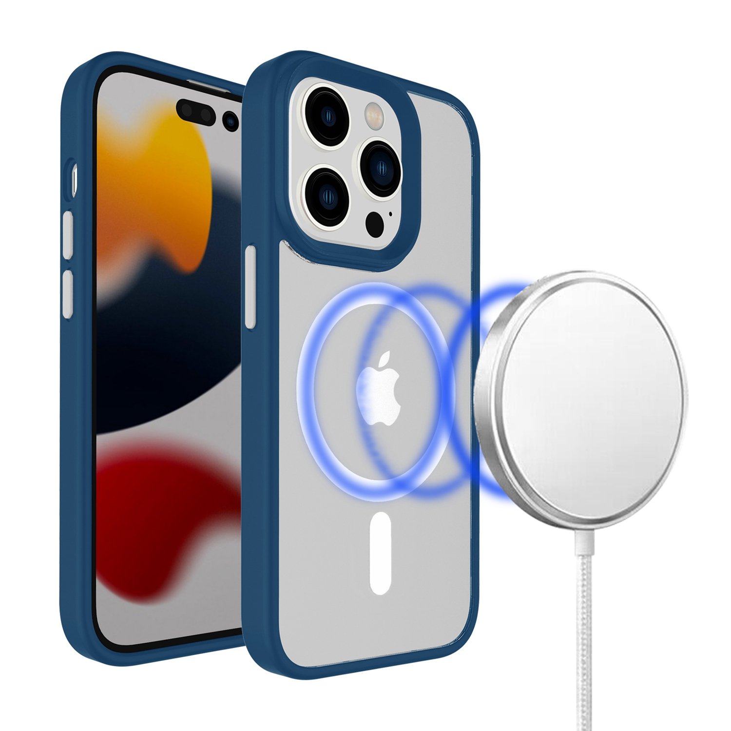 for ip15 pro max core [magnetic circle] colorful buttons thick 2mm hybrid blue