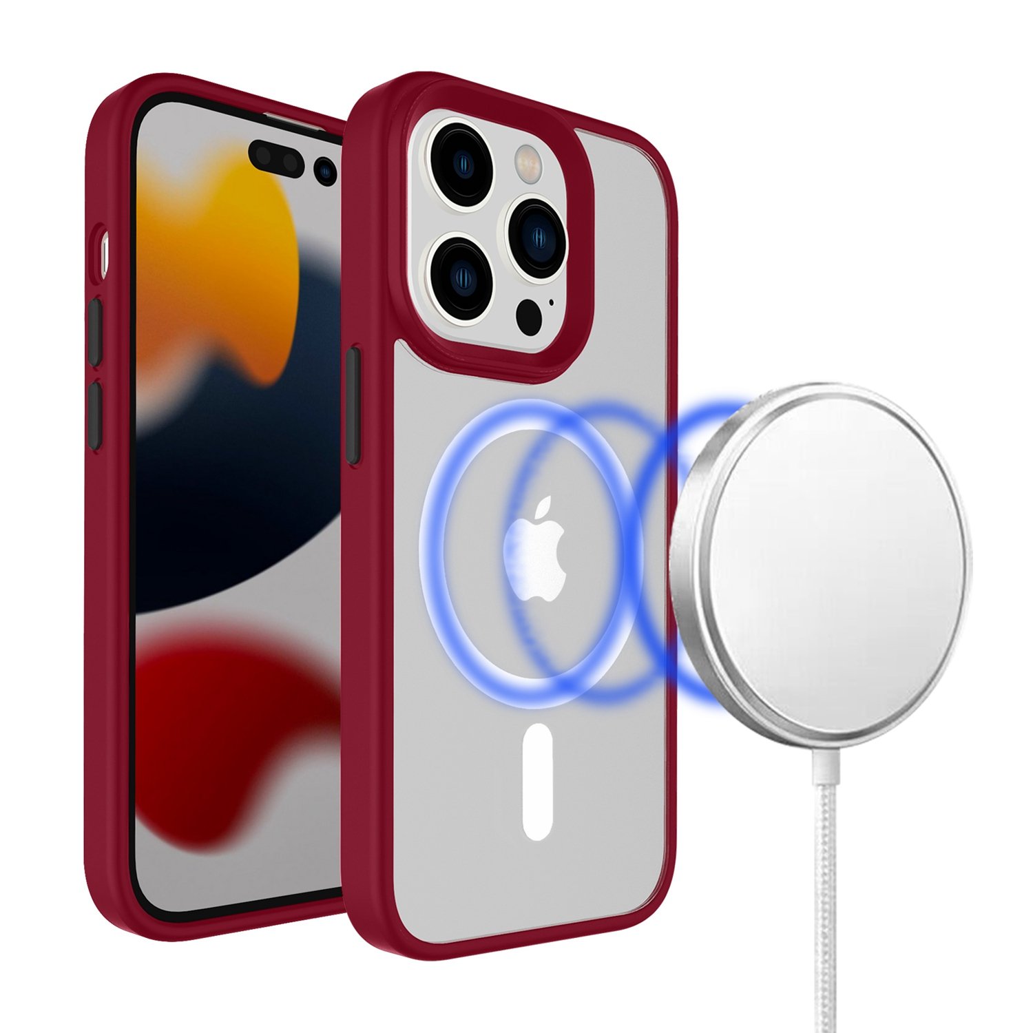 for ip15 pro max core [magnetic circle] colorful buttons thick 2mm hybrid red