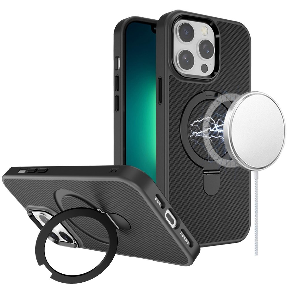 for iphone 13 pro max [magnetic circle] smooth safe matte feel hybrid case black