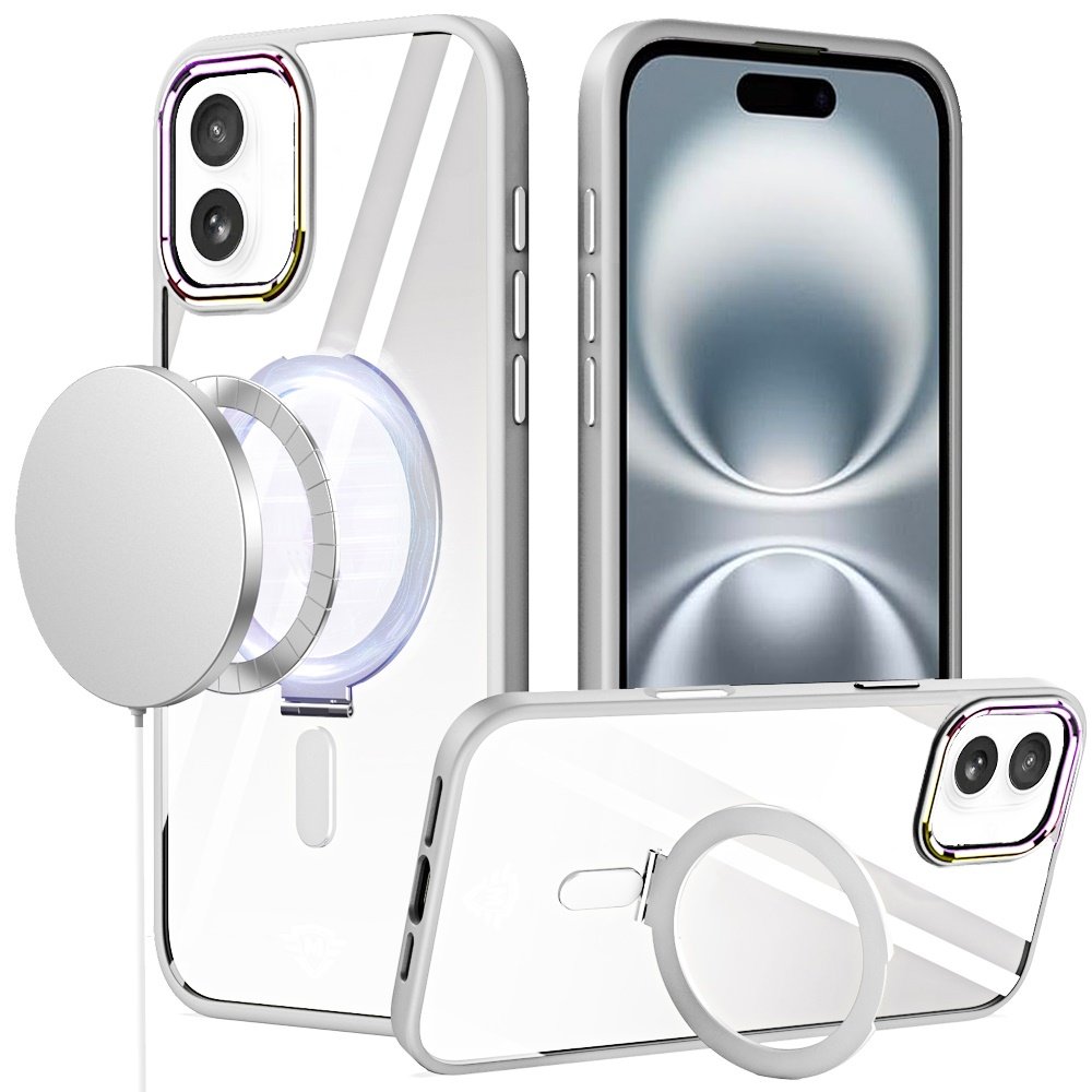 for iphone 16 6.1 inch dazzle magnetic ring stand alloy chrome transparent hybrid case cover clear