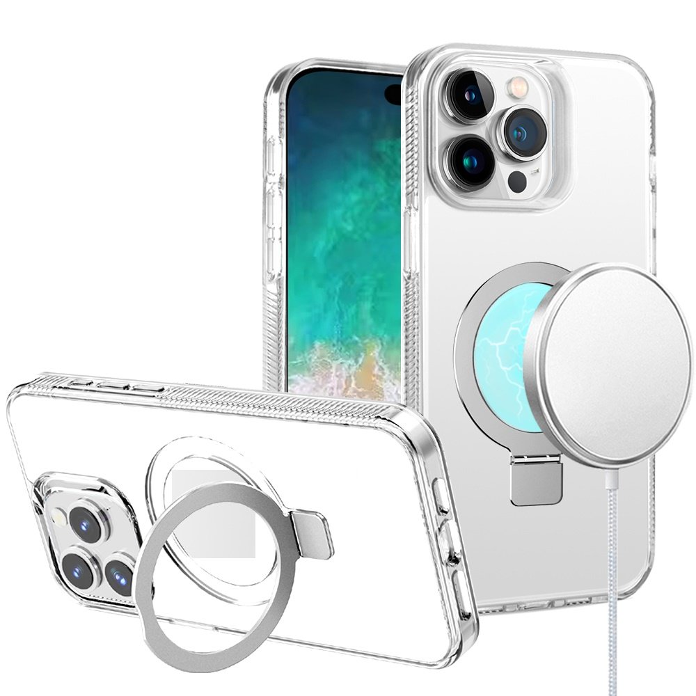 for iphone 16 pro max 6.9 inch dotted edged line transparent hq magnetic ring stand hybrid clear