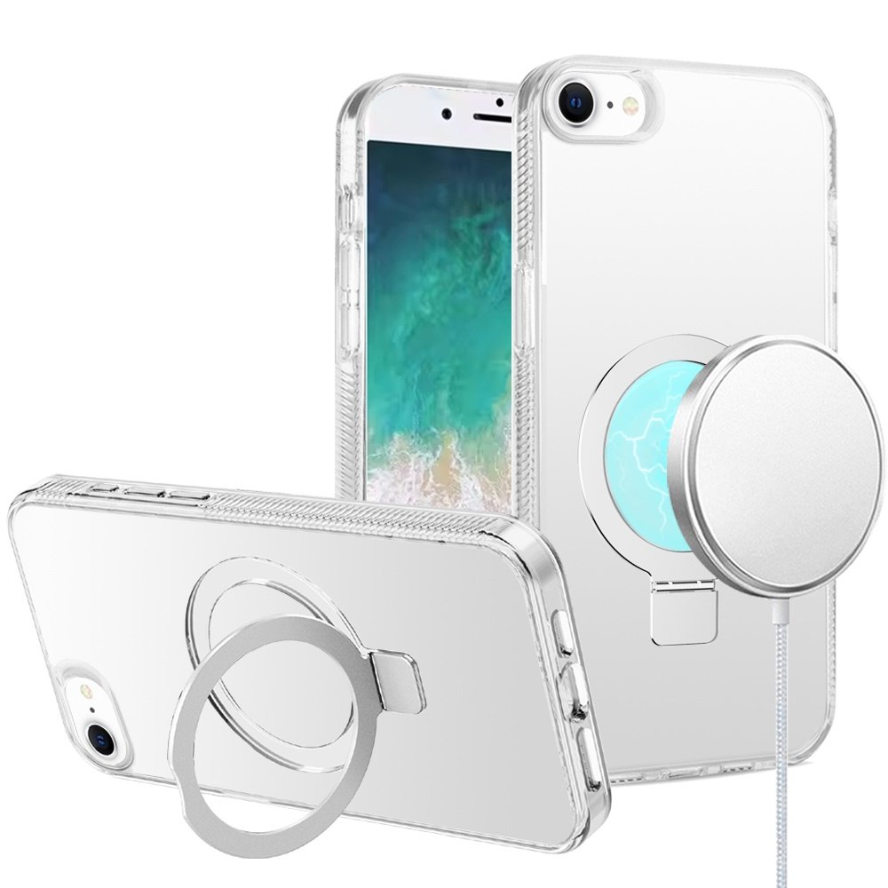 for iphone 17e / 16e / se4 dotted edged line transparent hq magnetic ring stand hybrid clear