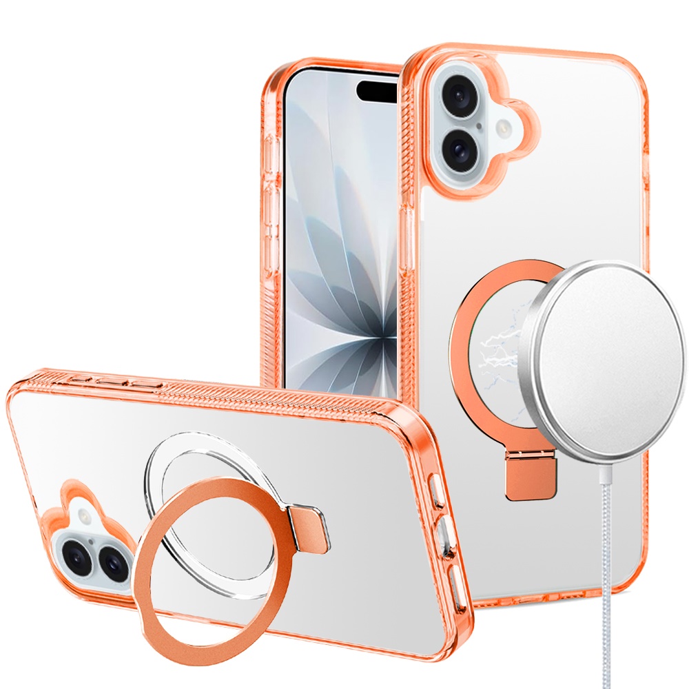 for iphone 17 dotted edged line transparent hq magnetic ring stand hybrid cosmic orange