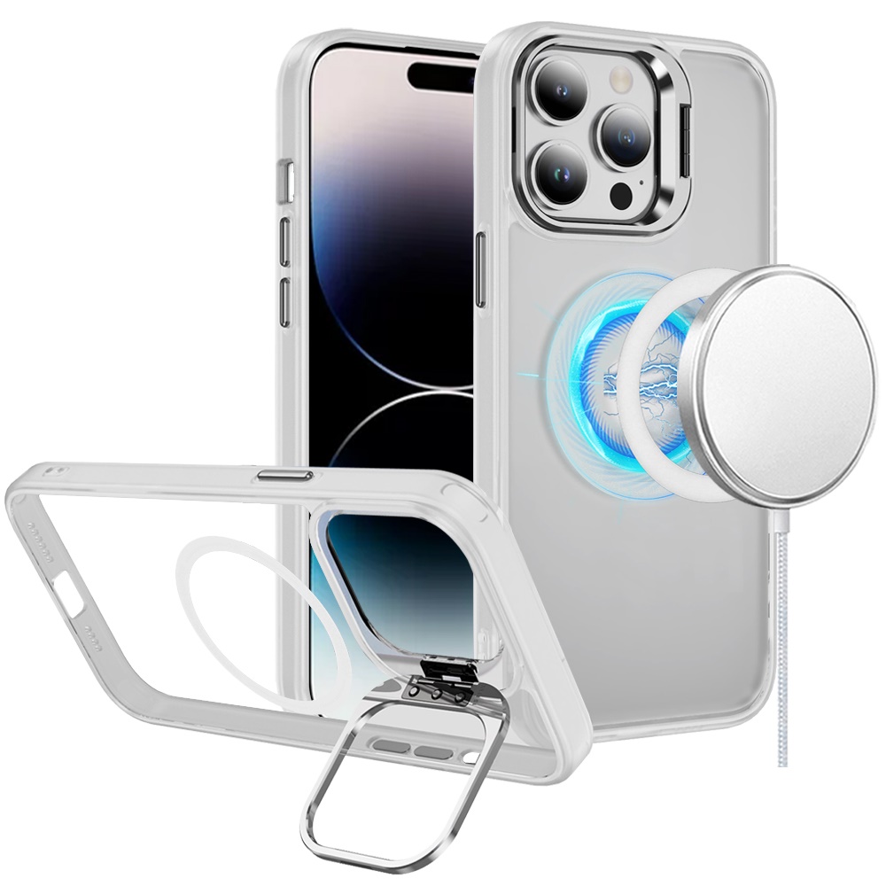 for iphone 14 pro max 6.7" fearless tough hq metallic hybrid with camera ring stand [magnetic circle] case clear