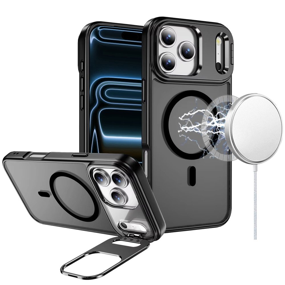 for iphone 17 pro fearless tough hq metallic hybrid with camera ring stand [magnetic circle] case black