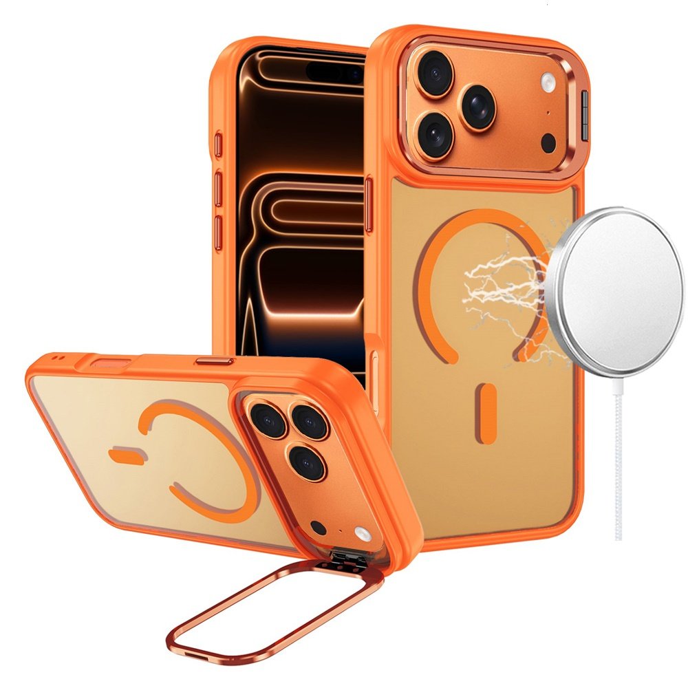 for iphone 17 pro fearless tough hq metallic hybrid with camera ring stand [magnetic circle] case cosmic orange