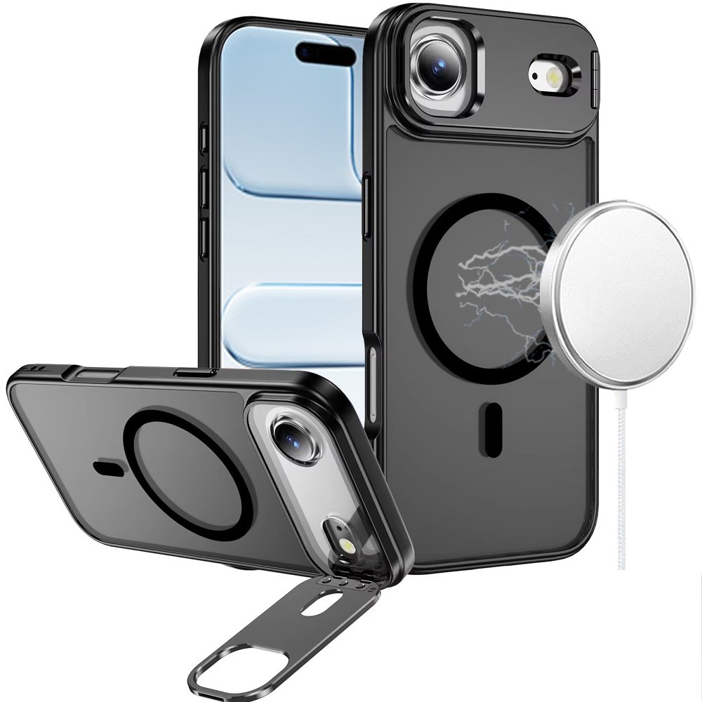 for iphone 17 air fearless tough hq metallic hybrid with camera ring stand [magnetic circle] case black