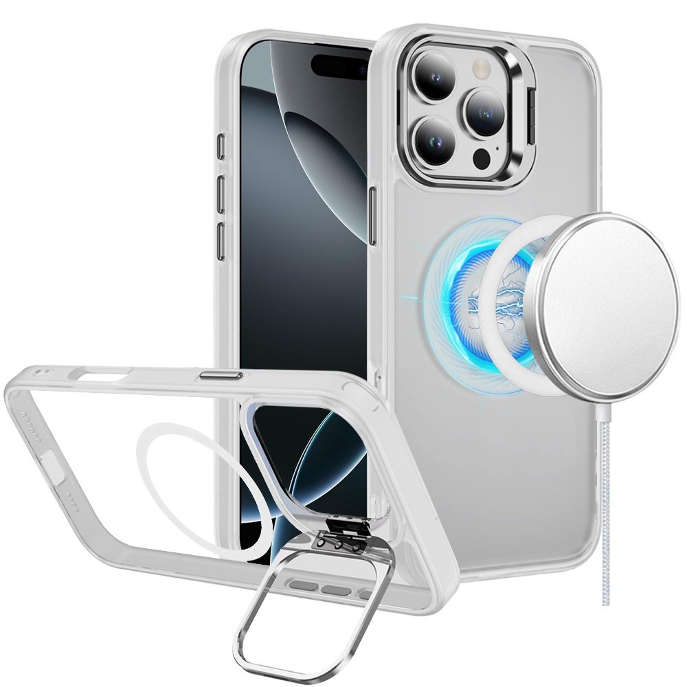 for iphone 16 pro max 6.9 inch fearless tough hq metallic hybrid with camera ring stand [magnetic circle] case clear