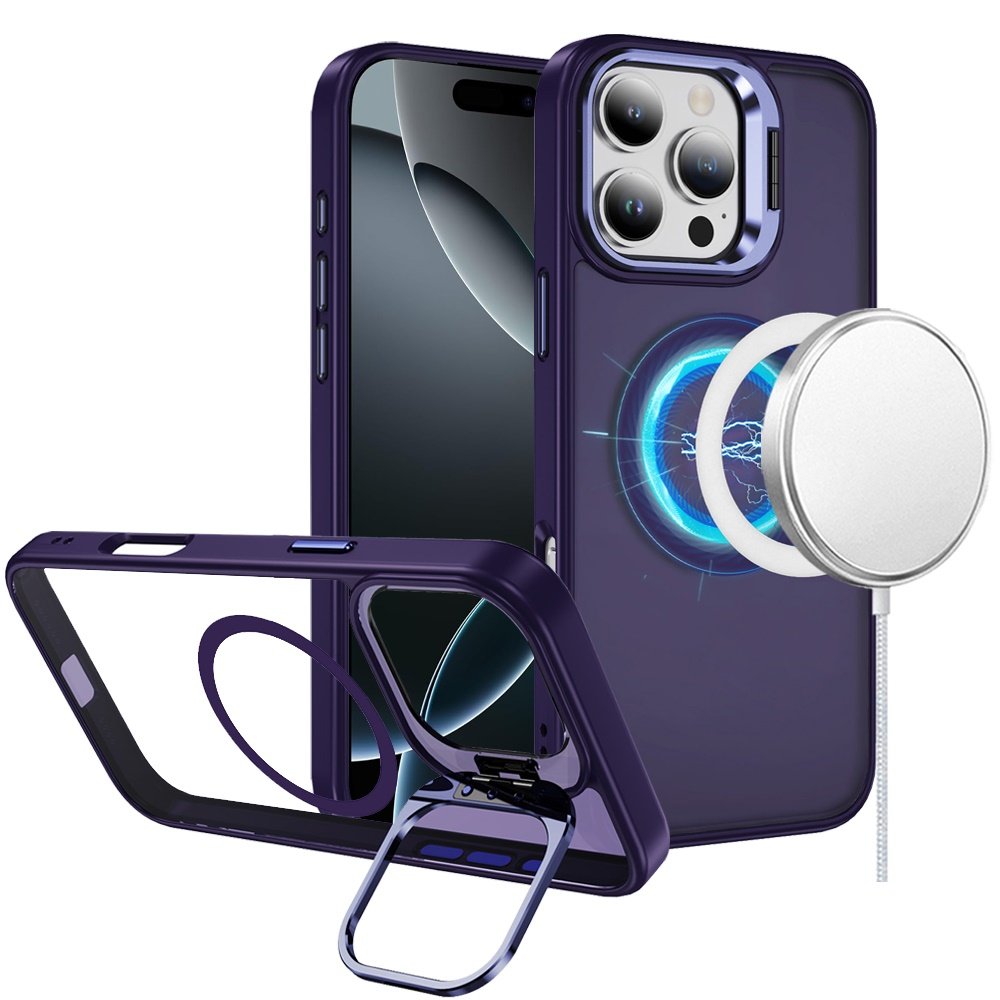 for iphone 16 pro max 6.9 inch fearless tough hq metallic hybrid with camera ring stand [magnetic circle] case dark purple