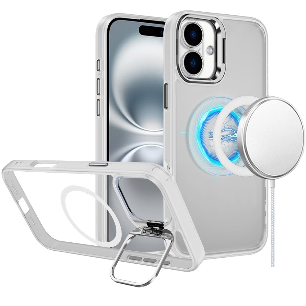 for iphone 16 6.1 inch fearless tough hq metallic hybrid with camera ring stand [magnetic circle] case clear