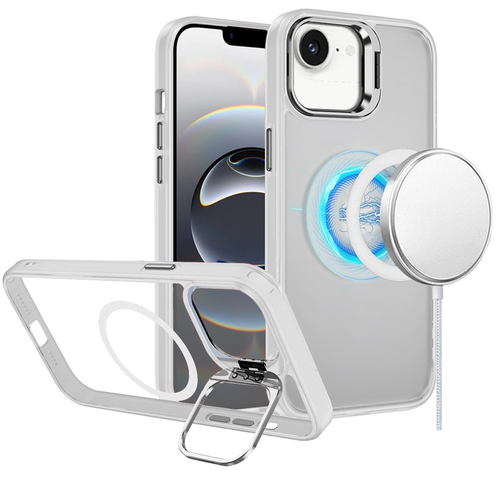 for iphone 17e / 16e / se4 fearless tough hq metallic hybrid with camera ring stand [magnetic circle] case clear
