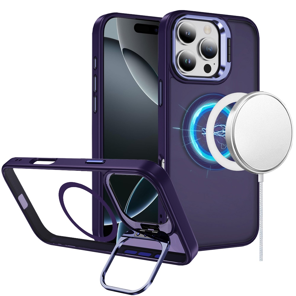 for iphone 16 pro 6.3 inch fearless tough hq metallic hybrid with camera ring stand [magnetic circle] case dark purple