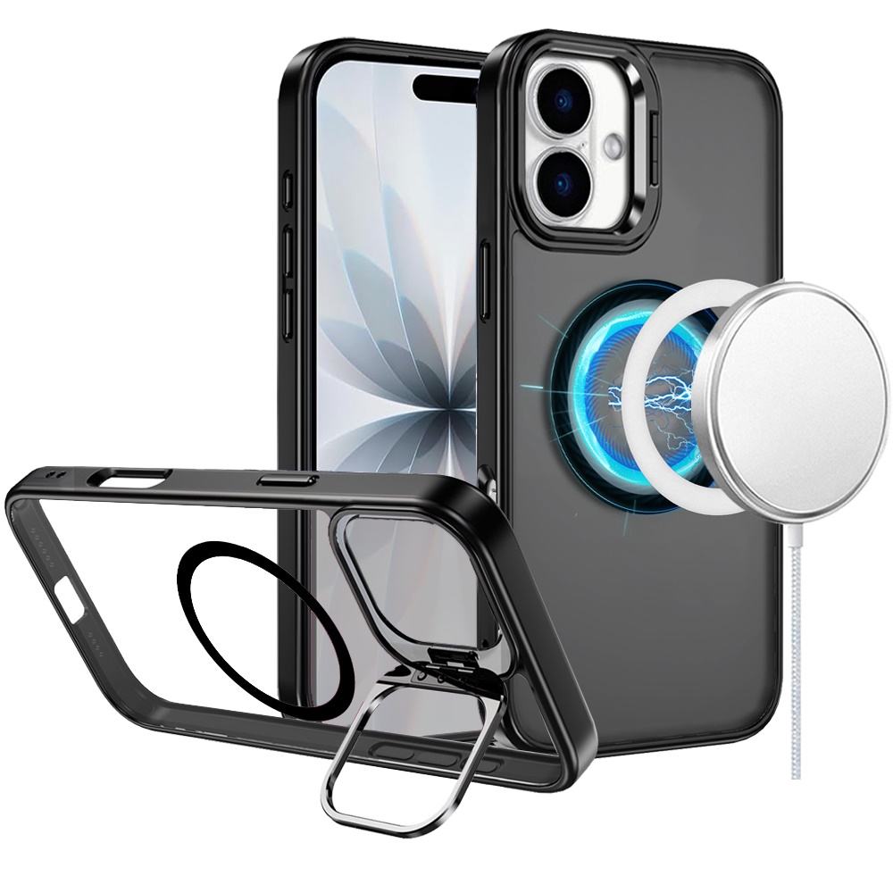 for iphone 17 fearless tough hq metallic hybrid with camera ring stand [magnetic circle] case black