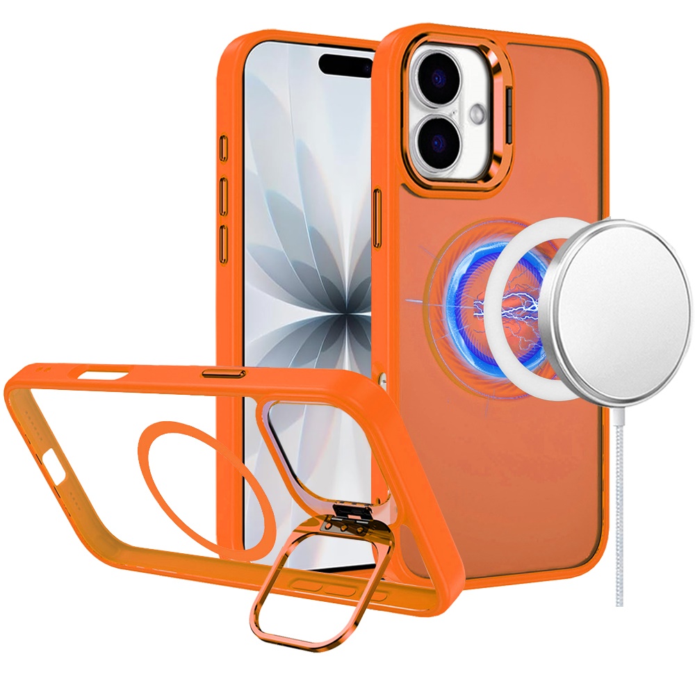 for iphone 17 fearless tough hq metallic hybrid with camera ring stand [magnetic circle] case cosmic orange