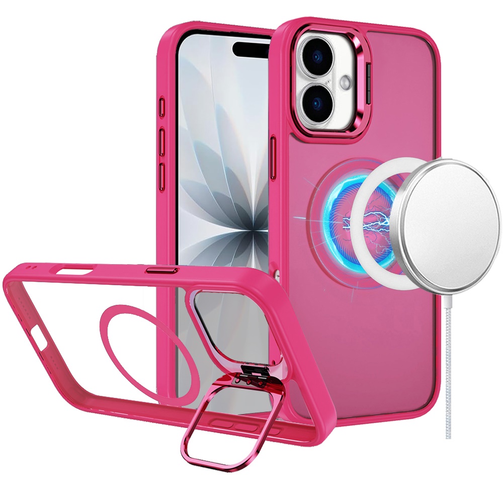 for iphone 17 fearless tough hq metallic hybrid with camera ring stand [magnetic circle] case hot pink