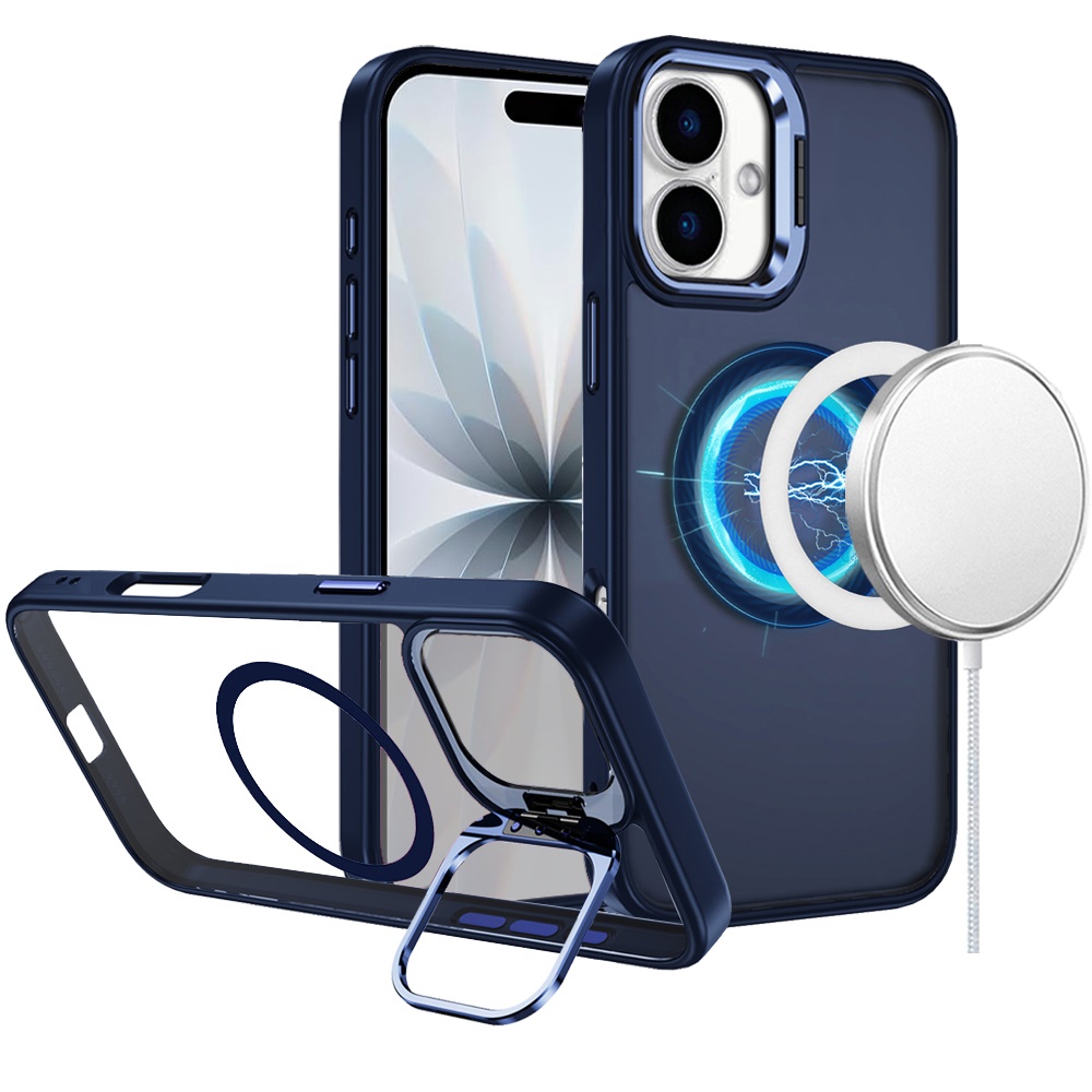 for iphone 17 fearless tough hq metallic hybrid with camera ring stand [magnetic circle] case navy blue