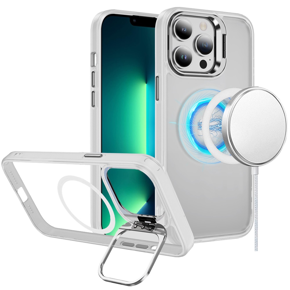 for iphone 13 pro max fearless tough hq metallic hybrid with camera ring stand [magnetic circle] case clear
