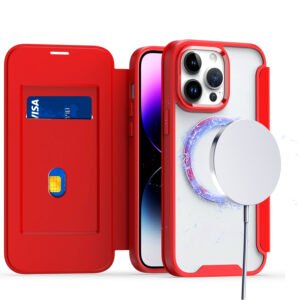 for ip15 pro max flap magnetic ring transparent hybrid red