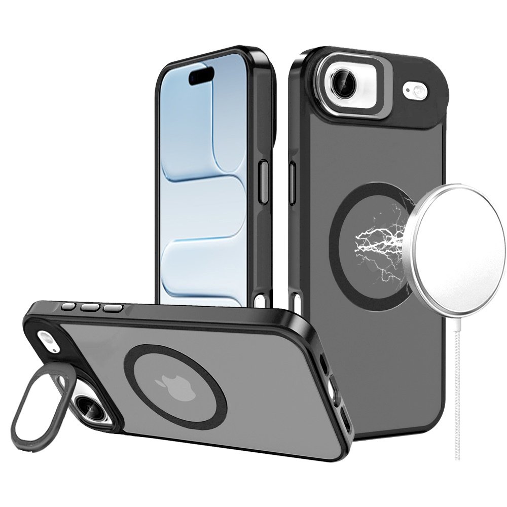 for iphone 17 air frame aluminium camera stand metallic buttons [magnetic circle] tough hq hybrid case black