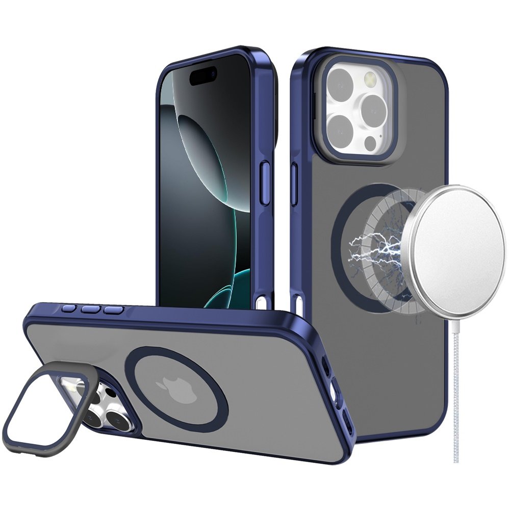 for iphone 16 pro max 6.9 inch frame aluminium camera stand metallic buttons [magnetic circle] tough hq hybrid case purple