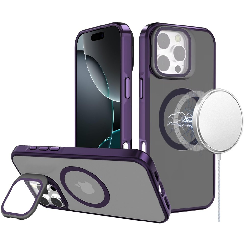 for iphone 16 pro max 6.9 inch frame aluminium camera stand metallic buttons [magnetic circle] tough hq hybrid case navy blue
