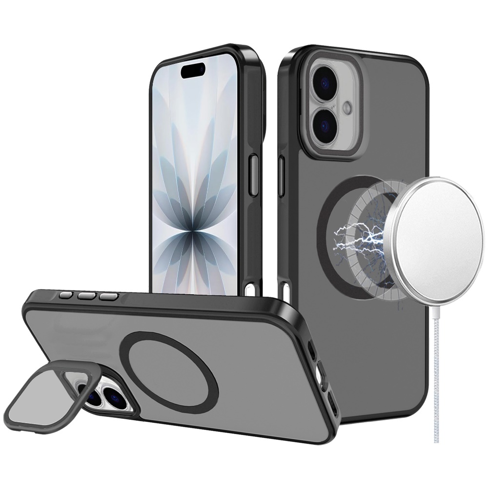 for iphone 17 frame aluminium camera stand metallic buttons [magnetic circle] tough hq hybrid case black