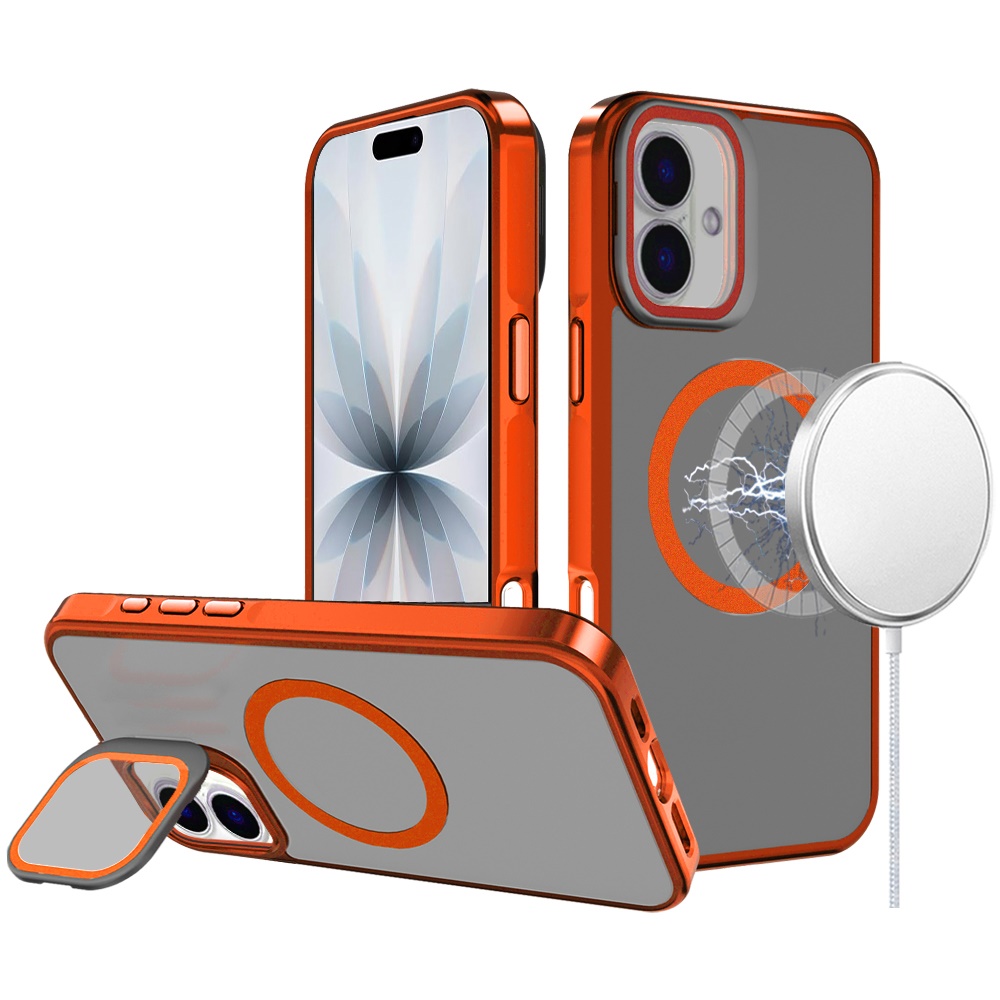 for iphone 17 frame aluminium camera stand metallic buttons [magnetic circle] tough hq hybrid case cosmic orange