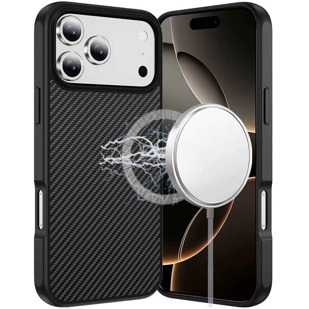 for iphone 17 pro max carbonfiber design magnetic ring hq thick 2.0mm hybrid case black