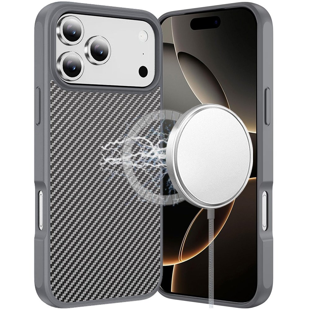 for iphone 17 pro max carbonfiber design magnetic ring hq thick 2.0mm hybrid case grey