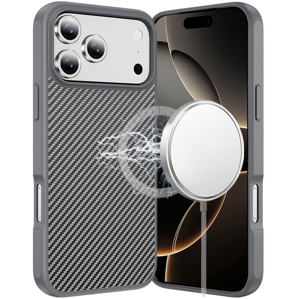 for iphone 17 pro carbonfiber design magnetic ring hq thick 2.0mm hybrid case grey