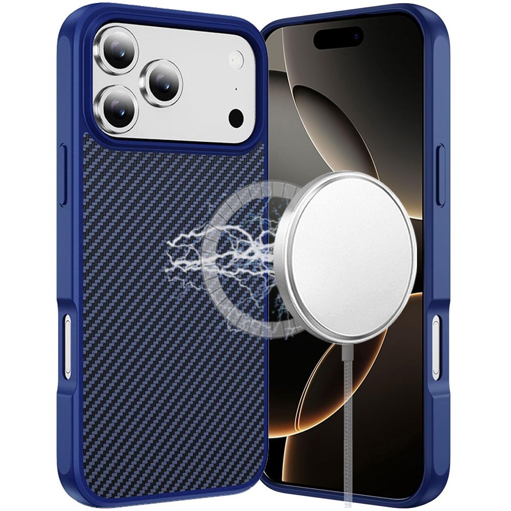 for iphone 17 pro carbonfiber design magnetic ring hq thick 2.0mm hybrid case navy blue