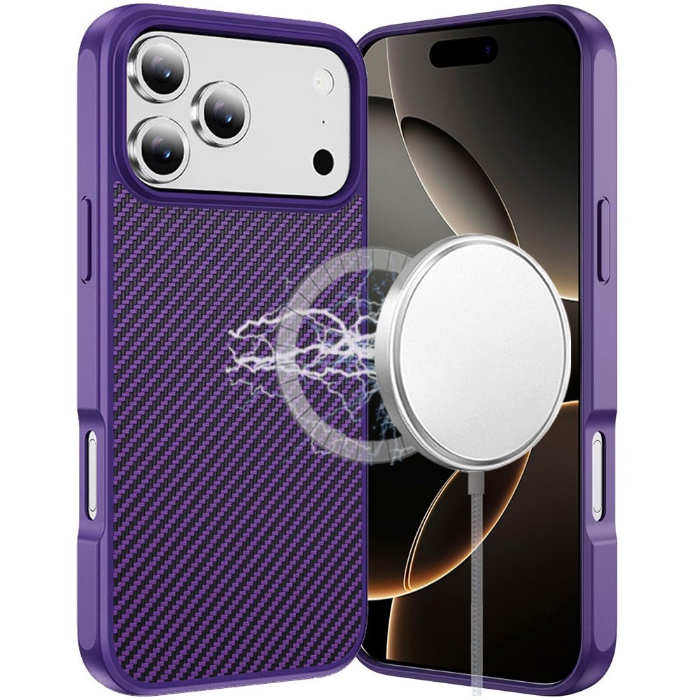 for iphone 17 pro carbonfiber design magnetic ring hq thick 2.0mm hybrid case dark purple
