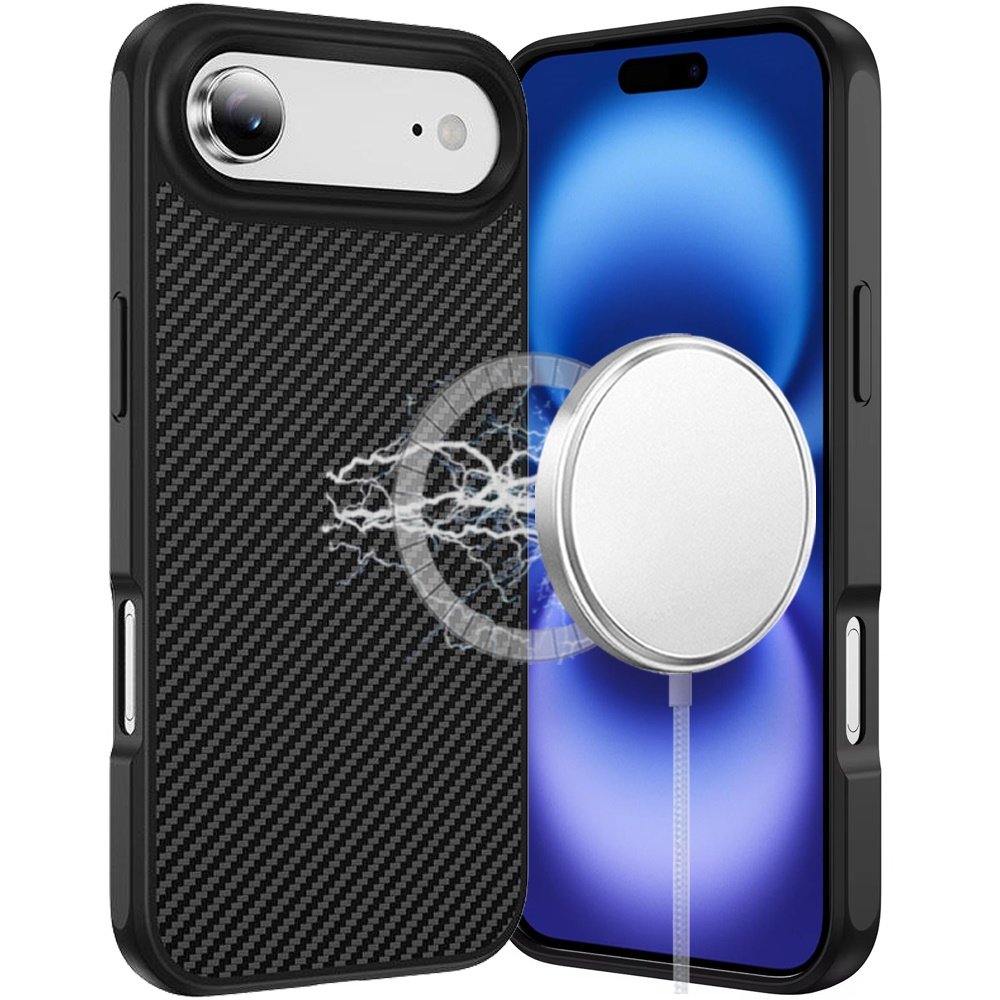 for iphone 17 air carbonfiber design magnetic ring hq thick 2.0mm hybrid case black