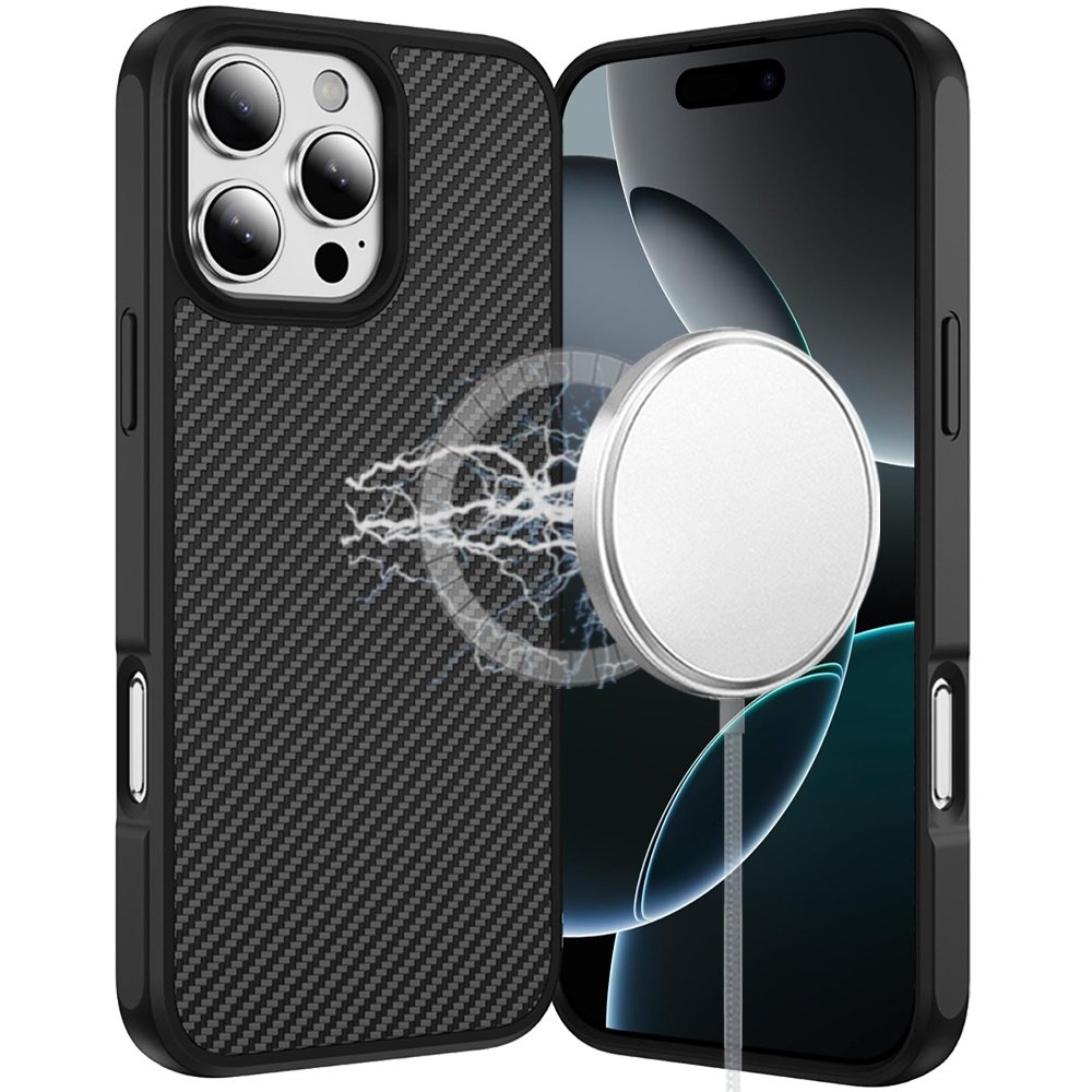 for iphone 16 pro max 6.9 carbonfiber design magnetic ring hq thick 2.0mm hybrid case black