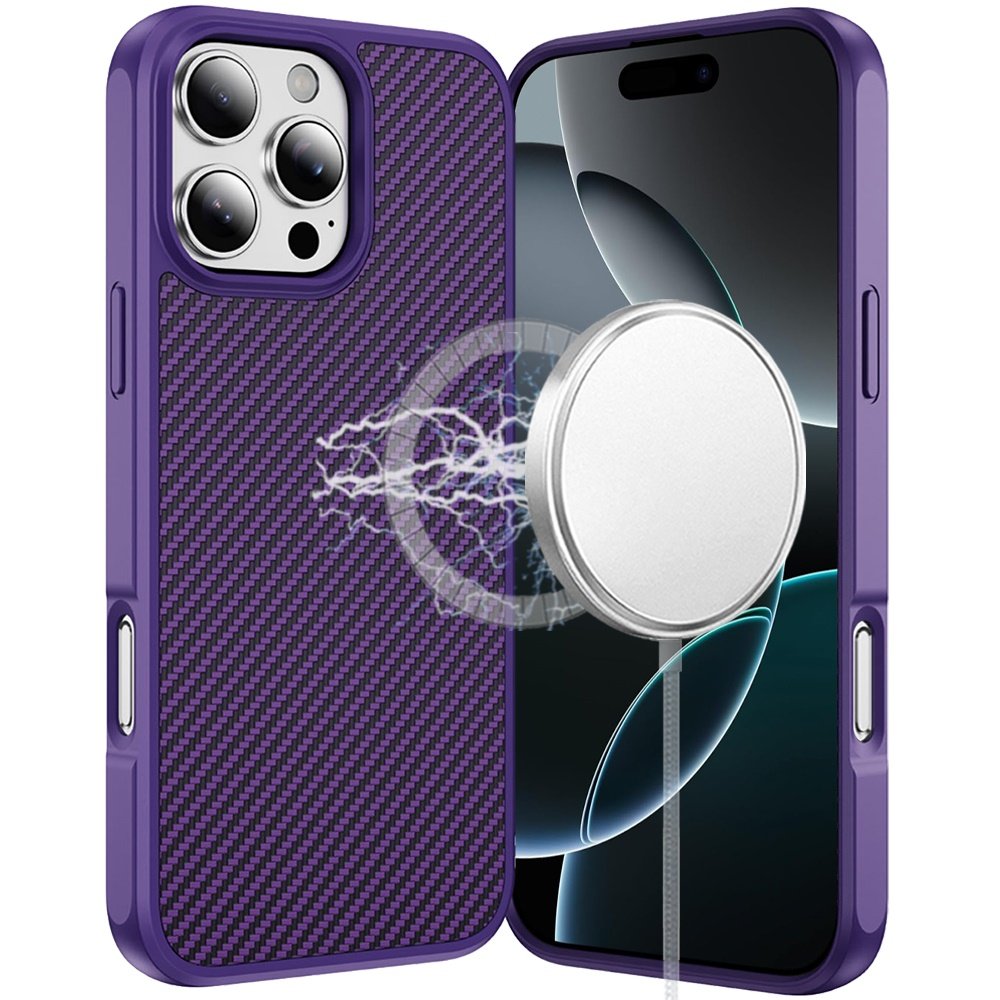 for iphone 16 pro max 6.9 carbonfiber design magnetic ring hq thick 2.0mm hybrid case dark purple