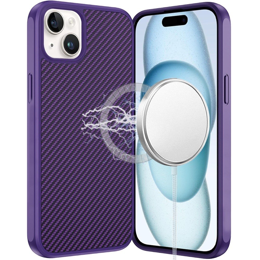 for iphone 15 carbonfiber design magnetic ring hq thick 2.0mm hybrid case dark purple