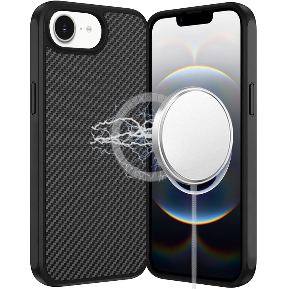 for iphone 17e / 16e / se4 carbonfiber design magnetic ring hq thick 2.0mm hybrid case black