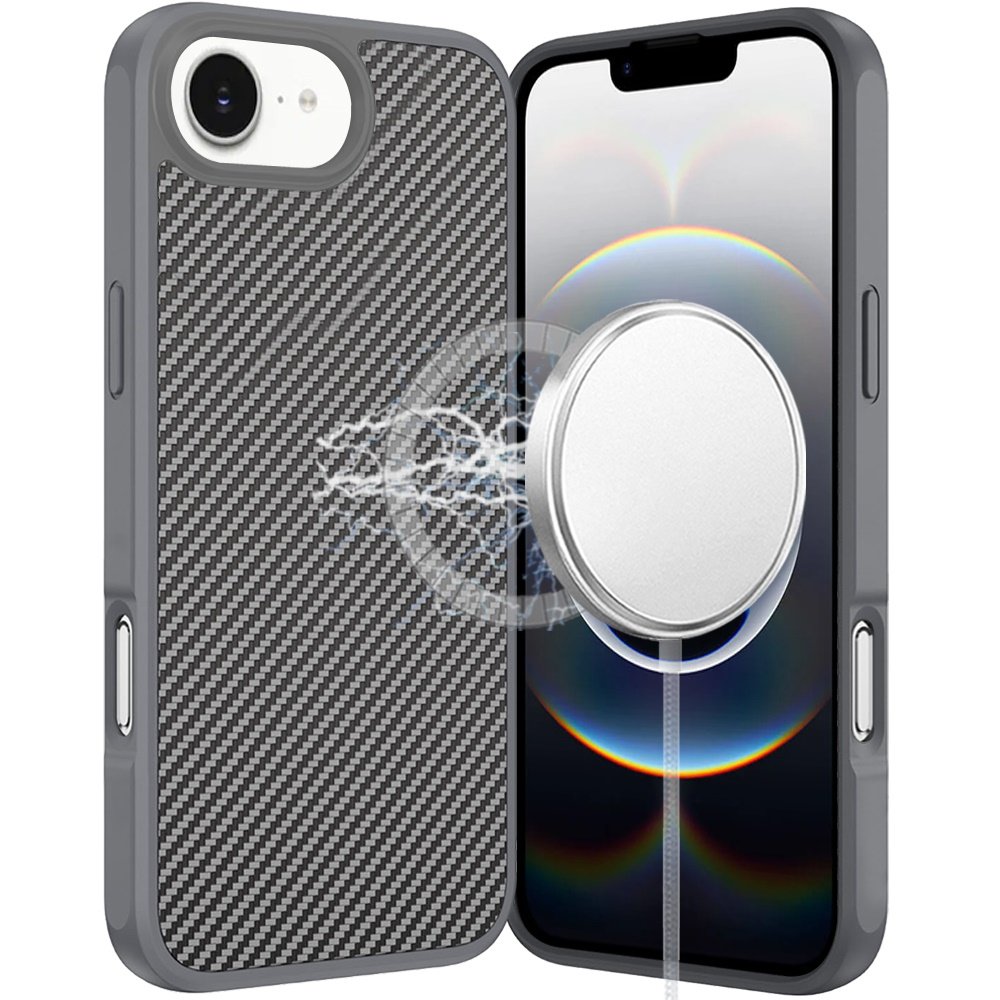 for iphone 17e / 16e / se4 carbonfiber design magnetic ring hq thick 2.0mm hybrid case grey
