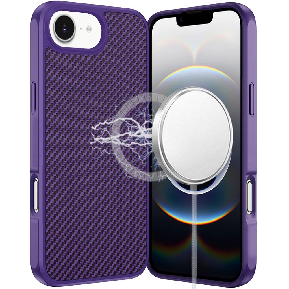for iphone 17e / 16e / se4 carbonfiber design magnetic ring hq thick 2.0mm hybrid case dark purple