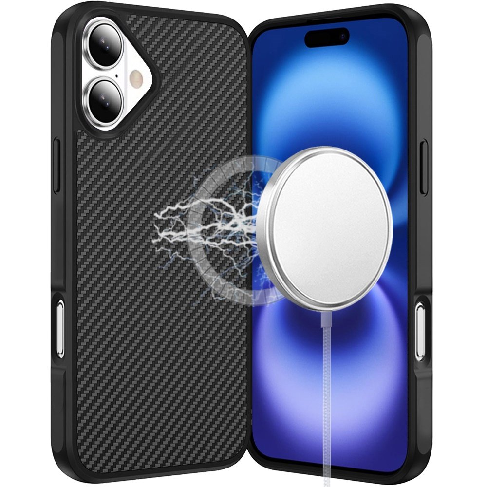 for iphone 17 carbonfiber design magnetic ring hq thick 2.0mm hybrid case black