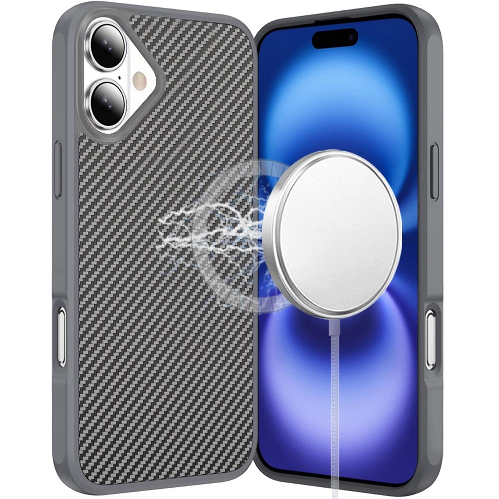 for iphone 17 carbonfiber design magnetic ring hq thick 2.0mm hybrid case grey